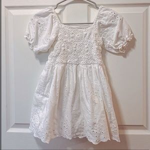 ZARA Girls cotton eyelet and crochet off-white chic summer boho dress, size 6
